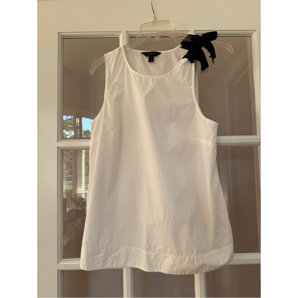 J Crew White Bow Shoulder Tank Top